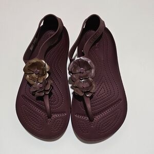 Crocs Women's Purple Sandals with Floral Accent
